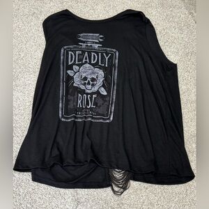 Torrid Deadly Rose Graphic Tank Top Fringe NWT 4X Emo Punk